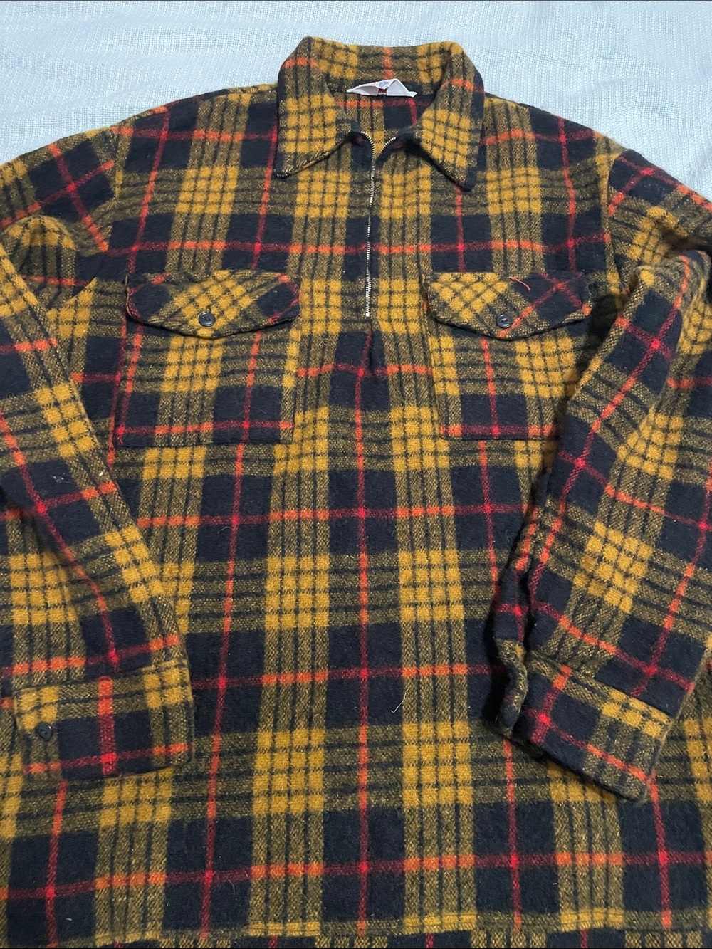 Vintage Yellow and Black Plaid Shirt Jacket with Red Accents NZ Wool